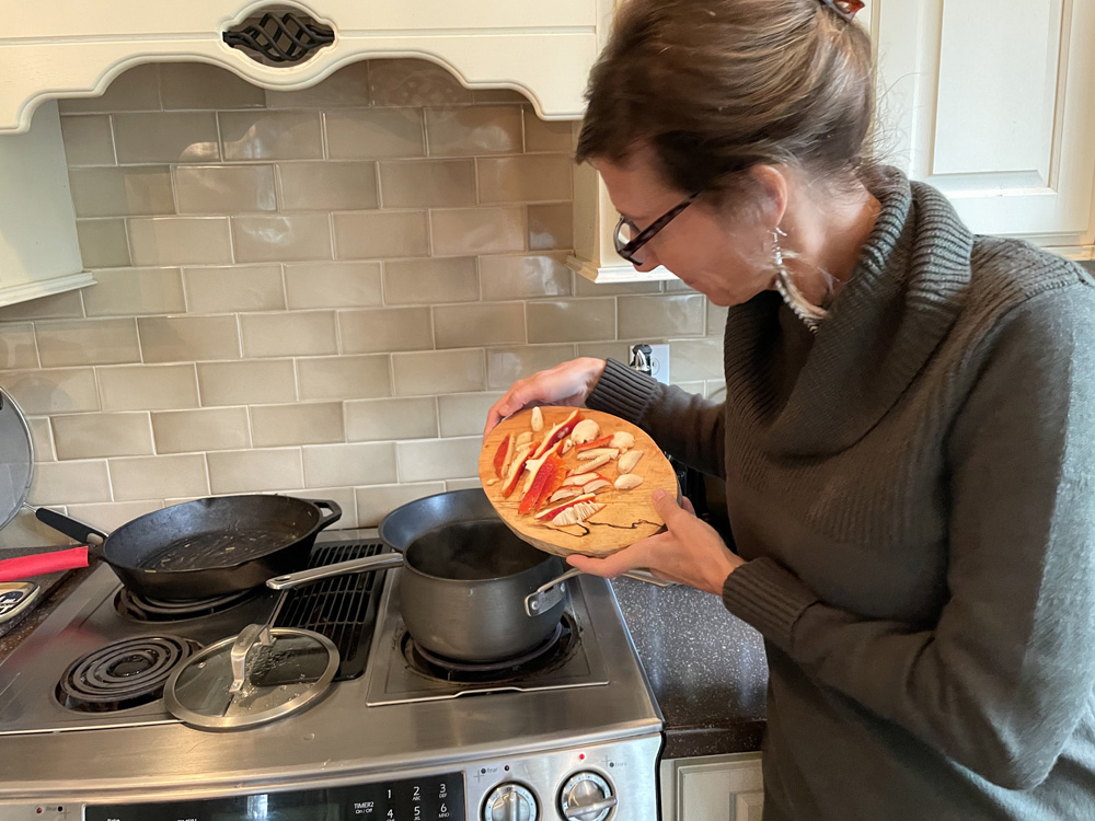 Nicole Apelian cooking Amanita muscaria in water to remove toxins Nicole Apelian cooking Amanita muscaria in water to remove toxins
